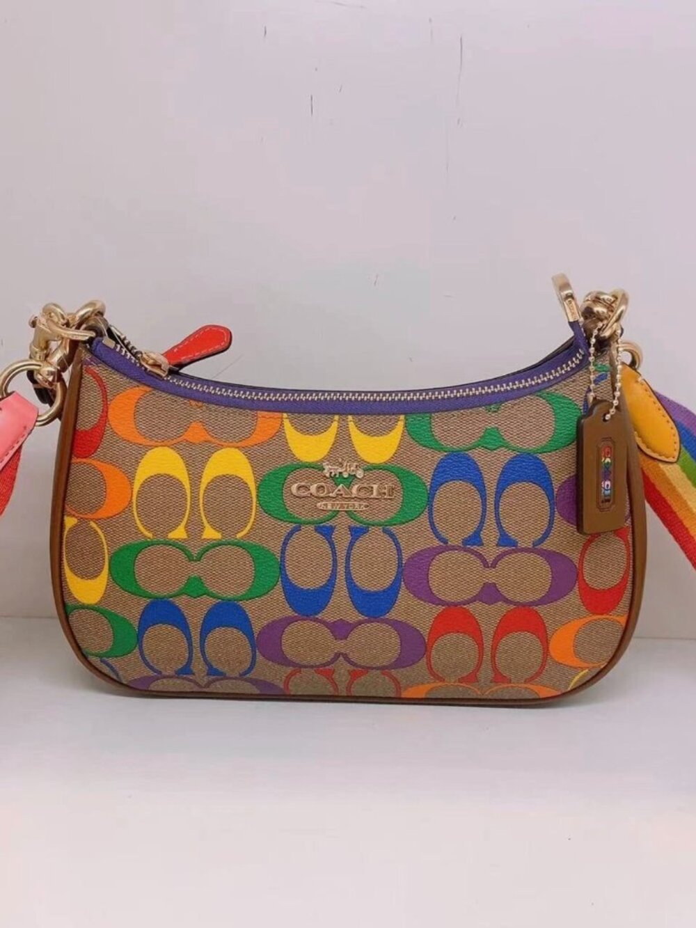 NWT Coach Teri Shoulder Bag In Rainbow Signature Canvas CA176